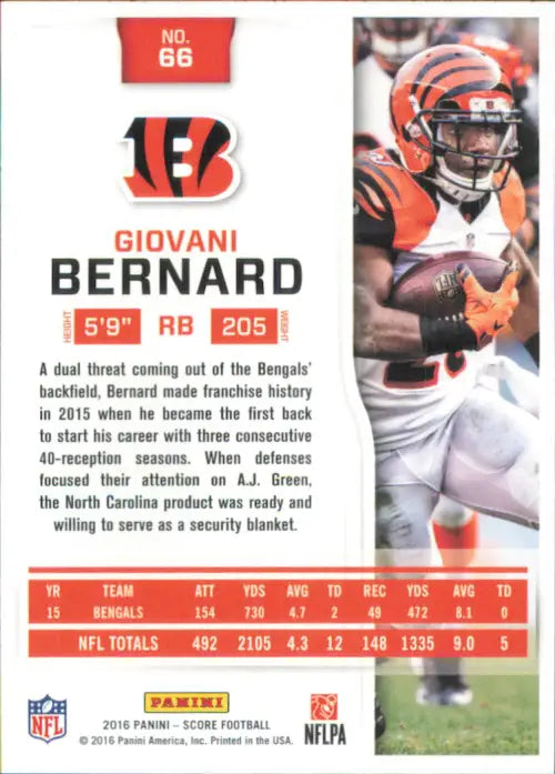 2016 Score #66 Giovani Bernard Cincinnati Bengals NFL Football Card NM-MT