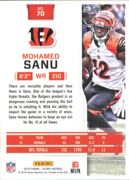 Mohamed Sanu Cincinnati Bengals NFL Football Card 2016 Score #70 NM-MT collectible