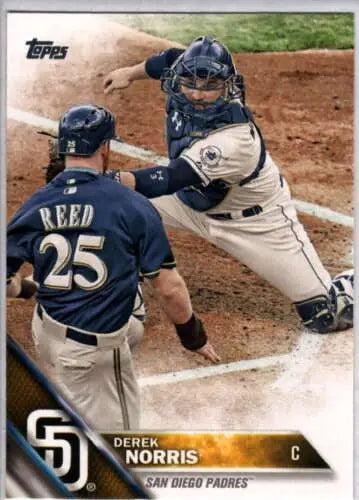 Baseball card of Derek Norris from 2016 Topps #677 with original gloss, Padres