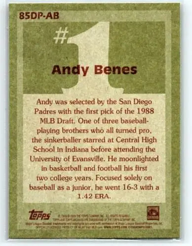 Andy Benes baseball card featuring original gloss from 2016 Topps Archives Padres edition