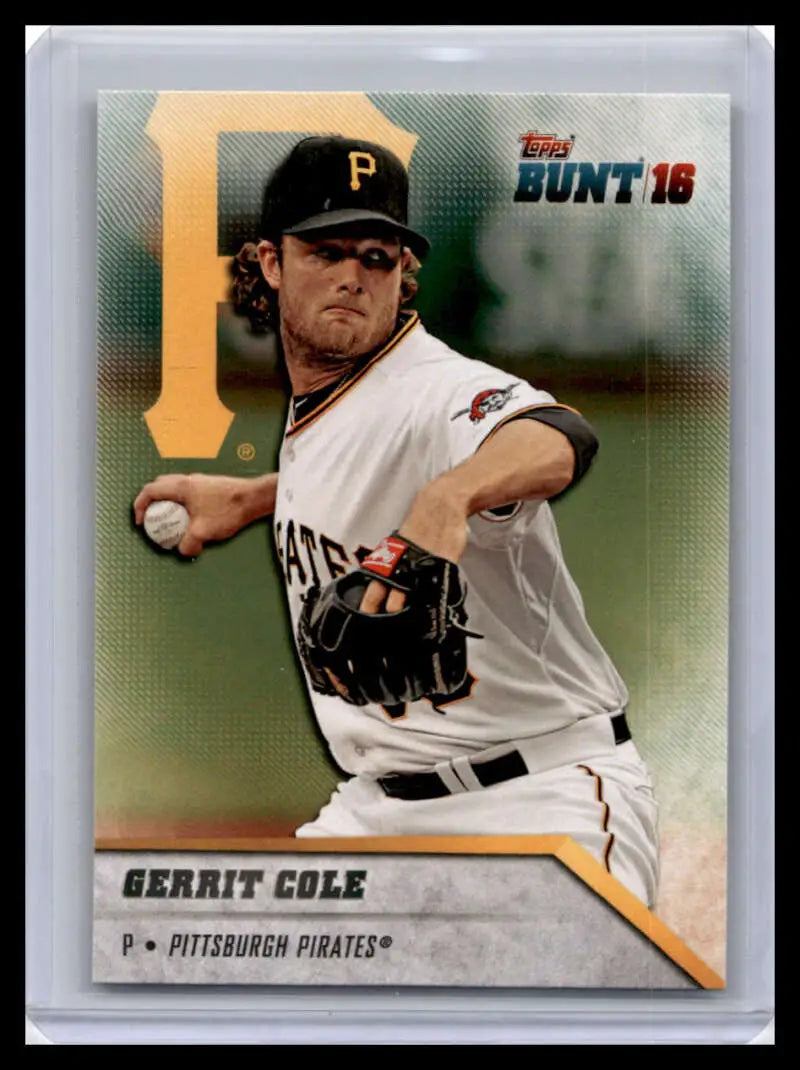 Gerrit Cole pitching in white uniform on 2016 Topps Bunt #122 Pittsburgh Pirates card