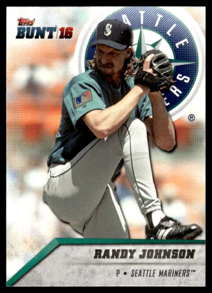 Randy Johnson mid-delivery on 2016 Topps Bunt #135 Seattle Mariners baseball card