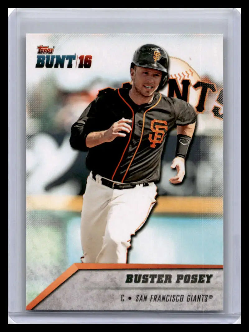 Buster Posey running in black jersey on 2016 Topps Bunt San Francisco Giants baseball card