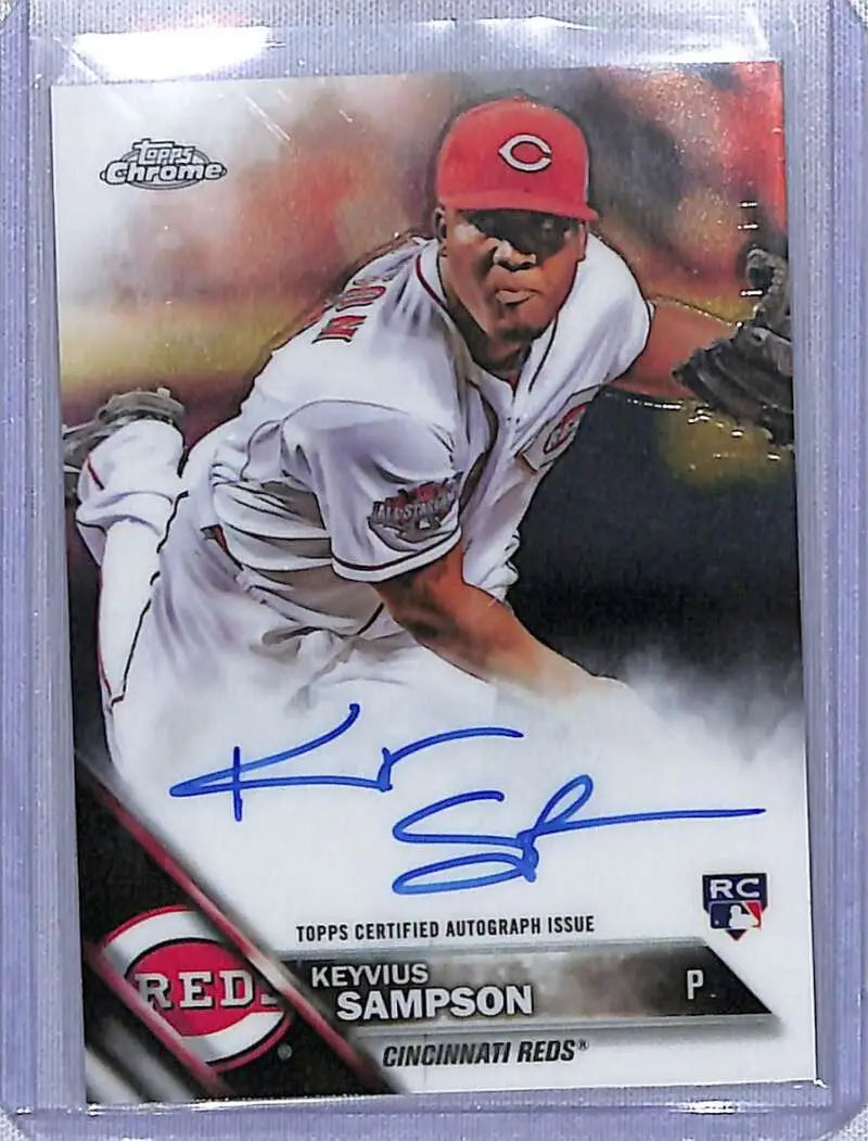 Signed Keyvius Sampson Topps Chrome rookie autograph baseball card in delivery motion