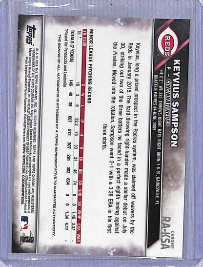 Baseball trading card back displaying statistics for Keyvius Sampson Topps Chrome rookie autographs