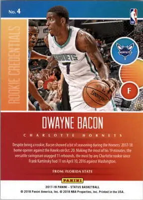 Dwayne Bacon 2017-18 Panini Status Rookie Credentials basketball card NM-MT