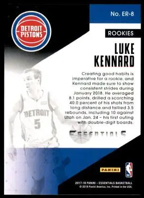 Luke Kennard rookie basketball card from Panini Essentials Essential Rookies collection