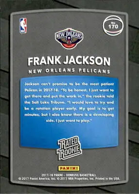 Frank Jackson Rookie Card from 2017-18 Donruss featuring New Orleans Pelicans design