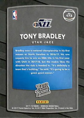 Tony Bradley Rookie 2017-18 Donruss #173 Utah Jazz Basketball Card NM-MT