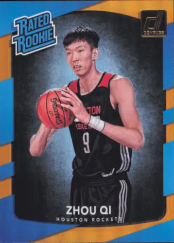 Zhou Qi Rookie Basketball Card 2017-18 Donruss Holo Laser Orange Houston Rockets NM-MT