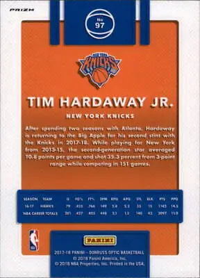 Tim Hardaway Jr. 2017-18 Donruss Optic Blue Velocity basketball card New York Knicks NM-MT