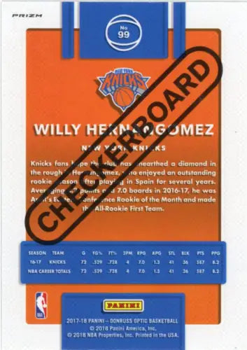 Willy Hernangómez 2017-18 Donruss Optic Checkerboard basketball card New York Knicks