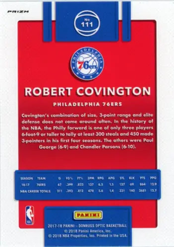 Robert Covington basketball card from 2017-18 Donruss Optic Fast Break Holo #111