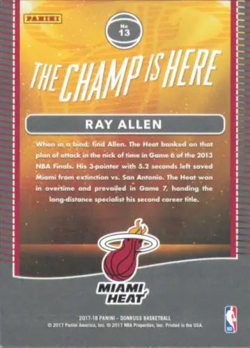 Ray Allen 2017-18 Donruss The Champ is Here basketball card Miami Heat NM-MT