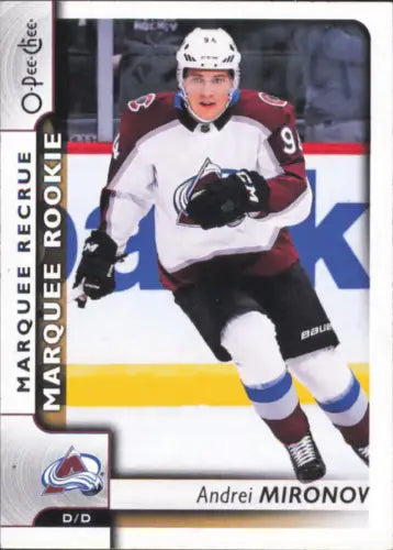 Hockey trading card of Andrei Mironov, Colorado Avalanche Rookie in burgundy jersey