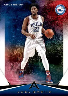 Basketball player Joel Embiid holding ball in 2017-18 Panini Ascension card