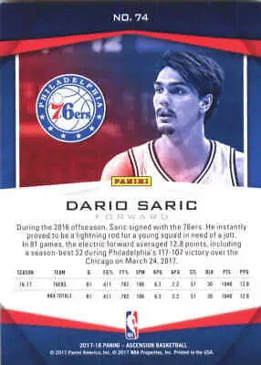 Dario Saric basketball card from 2017-18 Panini Ascension Philadelphia 76ers NM-MT