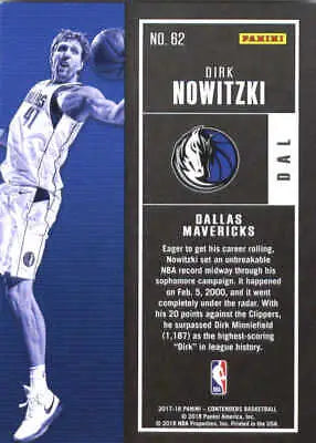 2017-18 Panini Contenders Dirk Nowitzki Dallas Mavericks NBA Card NM-MT image