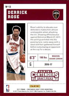 Derrick Rose basketball card from 2017-18 Panini Contenders Draft Picks Cleveland Cavaliers