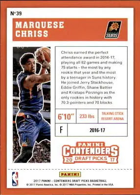 2017-18 Panini Contenders Draft Marquese Chriss Phoenix Suns basketball card NM-MT