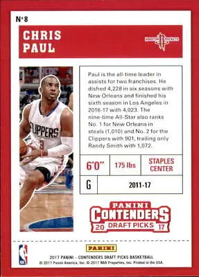 Chris Paul basketball card from 2017-18 Panini Contenders Draft Picks Houston Rockets