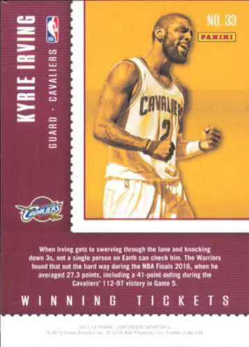 Kyrie Irving basketball card from 2017-18 Panini Contenders Winning Tickets set