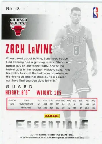 Zach LaVine basketball card from 2017-18 Panini Essentials Green series NM condition