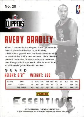 Avery Bradley basketball card from 2017-18 Panini Essentials Retail featuring Los Angeles Clippers