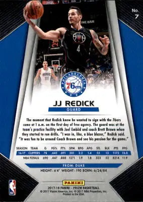 2017-18 Panini Prizm #7 JJ Redick Philadelphia 76ers NBA Basketball Card NM-MT