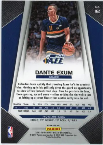 Dante Exum 2017-18 Panini Prizm Fast Break basketball card from Utah Jazz NM-MT