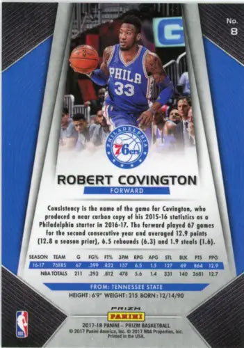 Robert Covington 2017-18 Panini Prizm Fast Break baseball card for Philadelphia 76ers