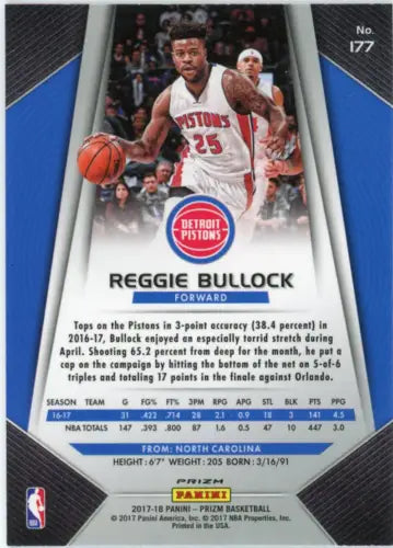 Reggie Bullock 2017-18 Panini Prizm Red White and Blue card from Detroit Pistons