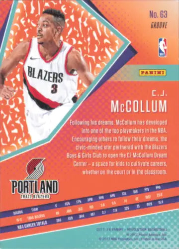 C.J. McCollum 2017-18 Panini Revolution Groove basketball card from Portland Trail Blazers