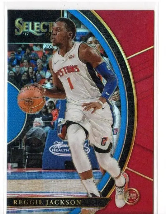 Basketball trading card of Reggie Jackson in 2017-18 Panini Select Concourse Maroon Prizm