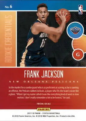 2017-18 Panini Status Rookie Credentials Frank Jackson New Orleans Pelicans Card