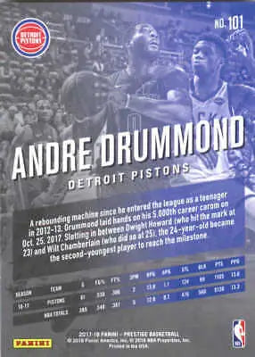 Andre Drummond 2017-18 Prestige NBA basketball card from the Detroit Pistons