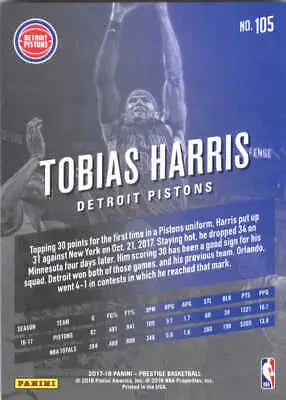 Tobias Harris Detroit Pistons NBA Basketball Card 2017-18 Prestige #105 NM-MT