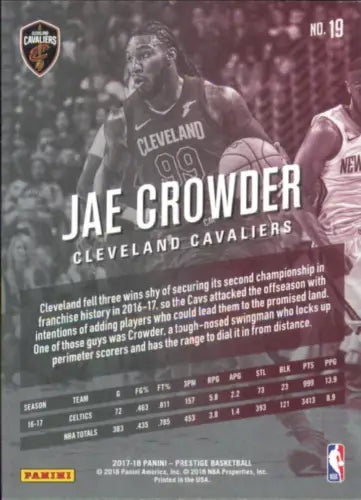 Jae Crowder Cleveland Cavaliers 2017-18 Prestige Basketball Card NM-MT