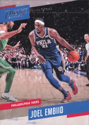 Joel Embiid Philadelphia 76ers basketball card from 2017-18 Prestige #2 NM-MT