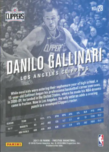 Danilo Gallinari 2017-18 Prestige #28 Basketball Trading Card Los Angeles Clippers