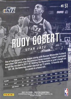 Rudy Gobert Utah Jazz 2017-18 Prestige #51 NBA Basketball Card NM-MT