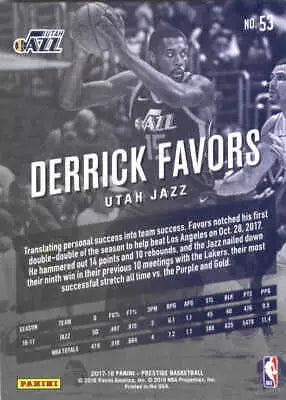 Derrick Favors Utah Jazz basketball card 2017-18 Prestige #53 in NM-MT condition