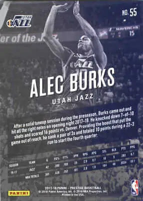 Alec Burks Utah Jazz 2017-18 Prestige #55 NBA Basketball Card NM-MT