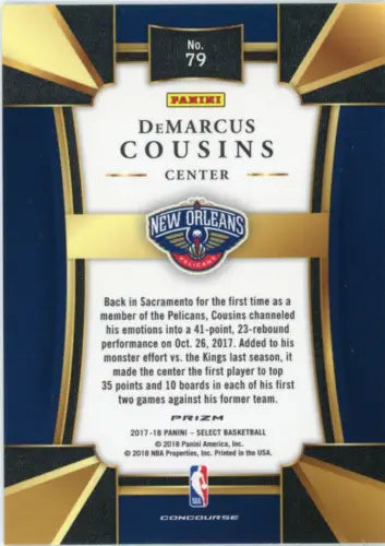 2017-18 Select Tri Color DeMarcus Cousins New Orleans Pelicans Basketball Card NM-MT