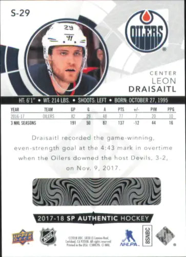 2017-18 SP Authentic Spectrum FX Leon Draisaitl Edmonton Oilers Hockey Card