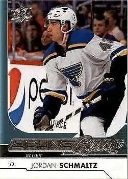 Jordan Schmaltz hockey card from 2017-18 Upper Deck Young Guns Rookie series