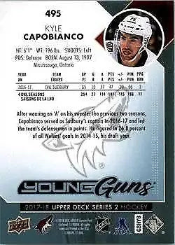 2017-18 Upper Deck Kyle Capobianco Young Guns Rookie hockey card Arizona Coyotes