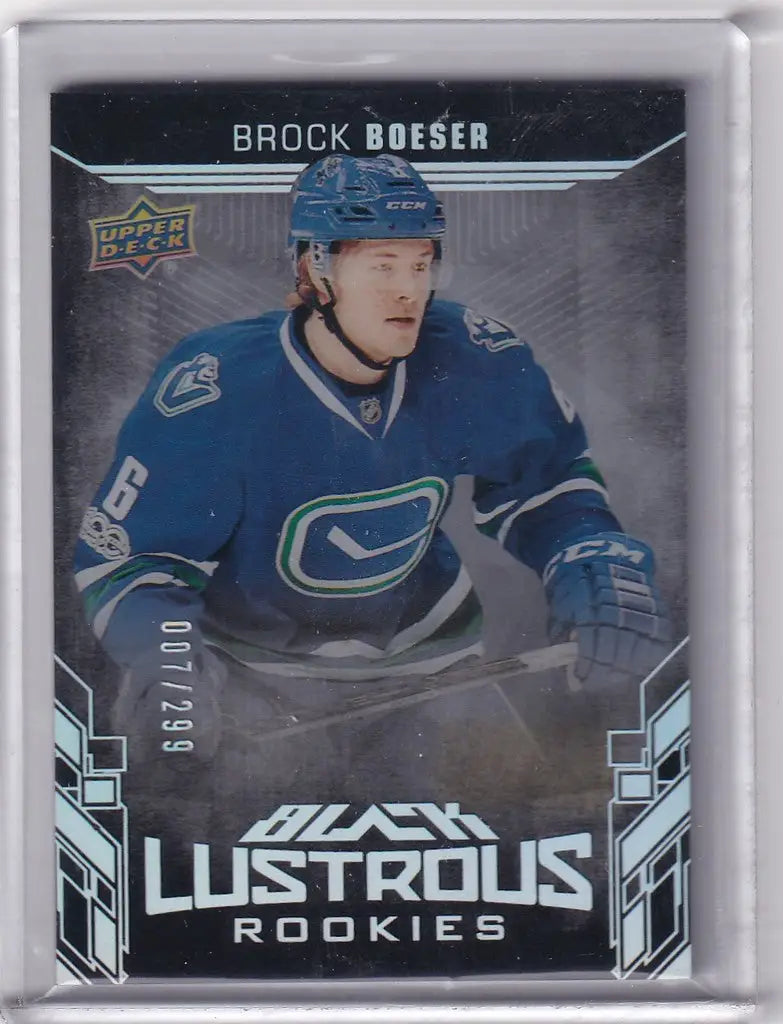 Hockey trading card of Brock Boeser in Vancouver Canucks jersey, Upper Deck Black