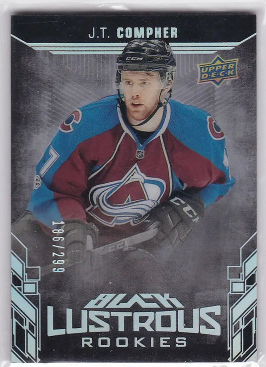 Lustrous JT Compher hockey trading card for the Colorado Avalanche 2017-18 Upper Deck