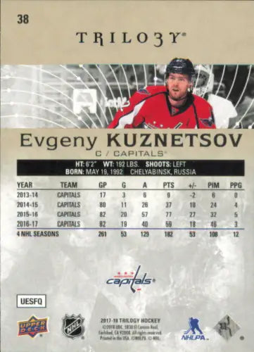 Evgeny Kuznetsov hockey card from 2017-18 Upper Deck Trilogy series featuring Chicago Blackhawks